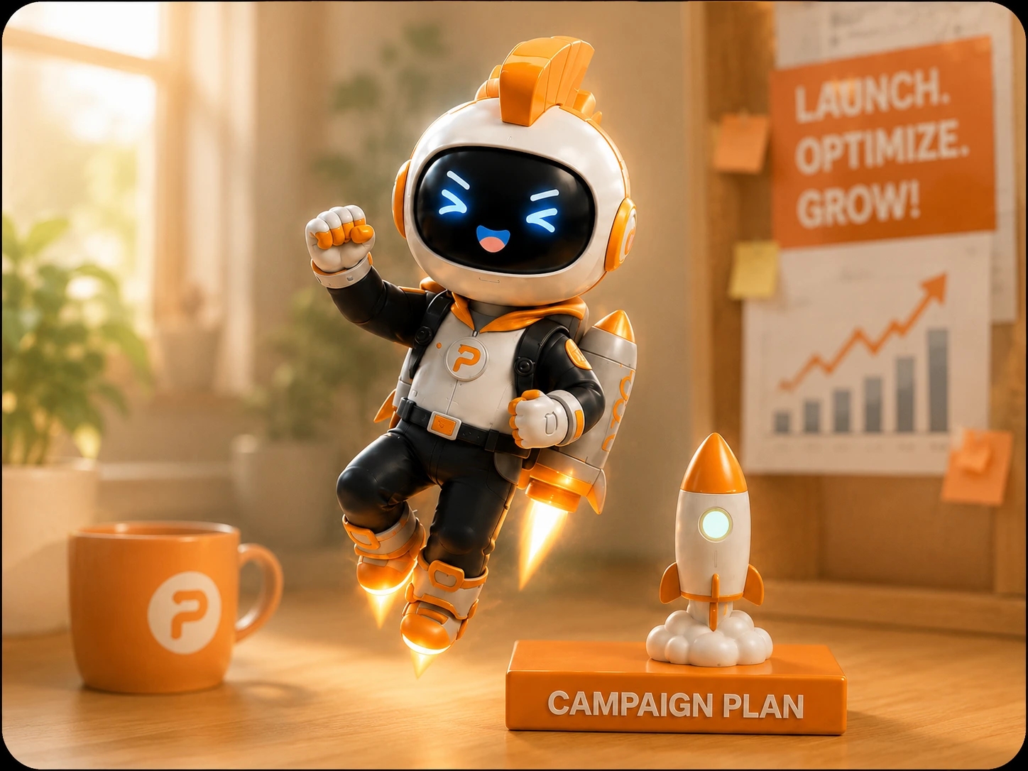 Campaign Agent — a humanoid AI strategist monitoring live campaigns