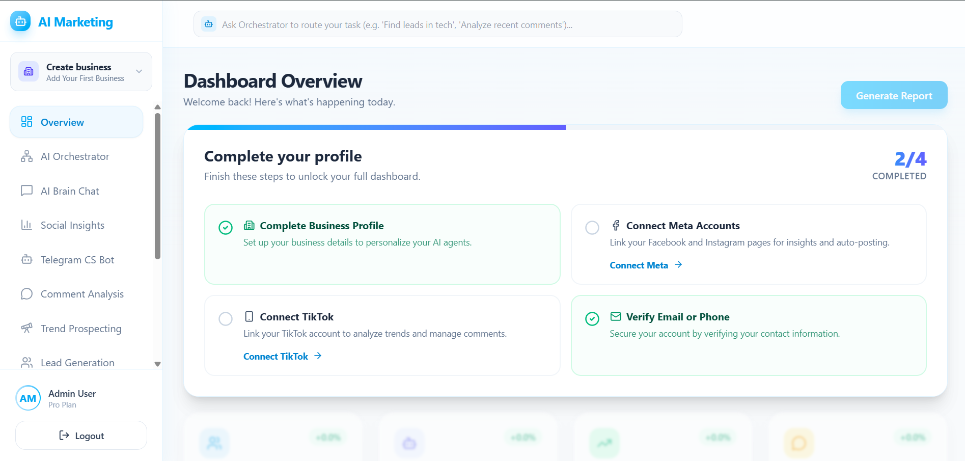 Preview of the Pultra dashboard where your AI team plans, creates, and publishes.